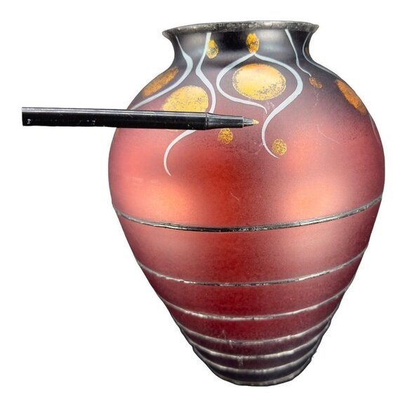 MIRACLE STUDIO CZECH ART VLASTA VOBORNIKOVA GLASS VASE SIGNED PAINTED RED BLACK - Picture 5 of 14